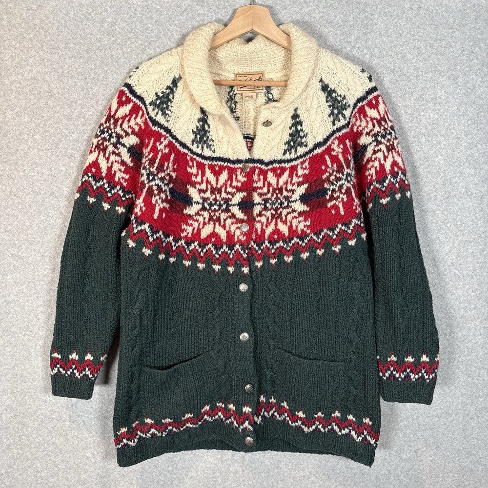Woolrich Cardigan Womens Small Oversized Wool Nordic Snowflake Christmas Vintage